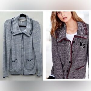 VICTORIA SECRET exaggerated collar cable knit blue woman schoolgirl cardigan L